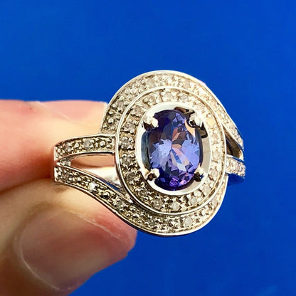 Designer 925 Sterling Silver Tanzanite Diamond Accent December Anniversary Ring