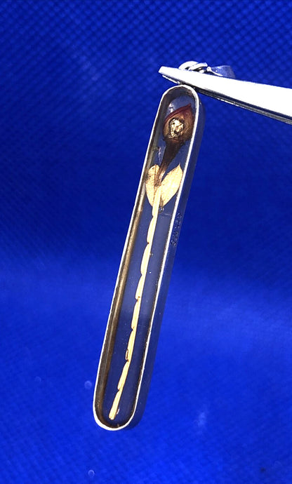 Designer ATI 925 Sterling Silver Rose Bud Flower In Resin Long Oval Pendant