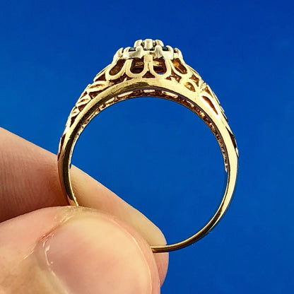 Vintage 10K Yellow Gold Sapphire Diamond Open Work September Cocktail Dome Ring