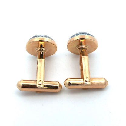 Vintage 14K Yellow Gold Enamel Acrylic Sailboat Sailing Sea Themed Cufflinks