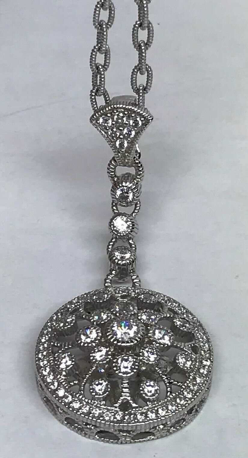 Judith Ripka Sterling Silver 925 Diamonique CZ Enhancer Pendant Station Necklace