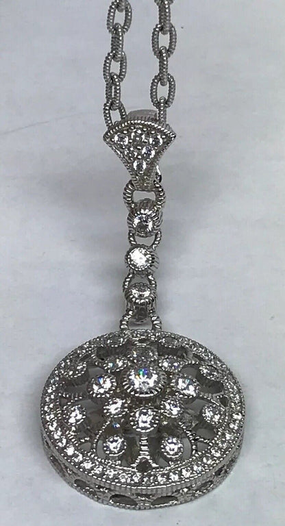 Judith Ripka Sterling Silver 925 Diamonique CZ Enhancer Pendant Station Necklace