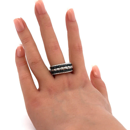 Designer 925 Sterling Silver Black Diamond Braided Rope Statement Size 10 Ring