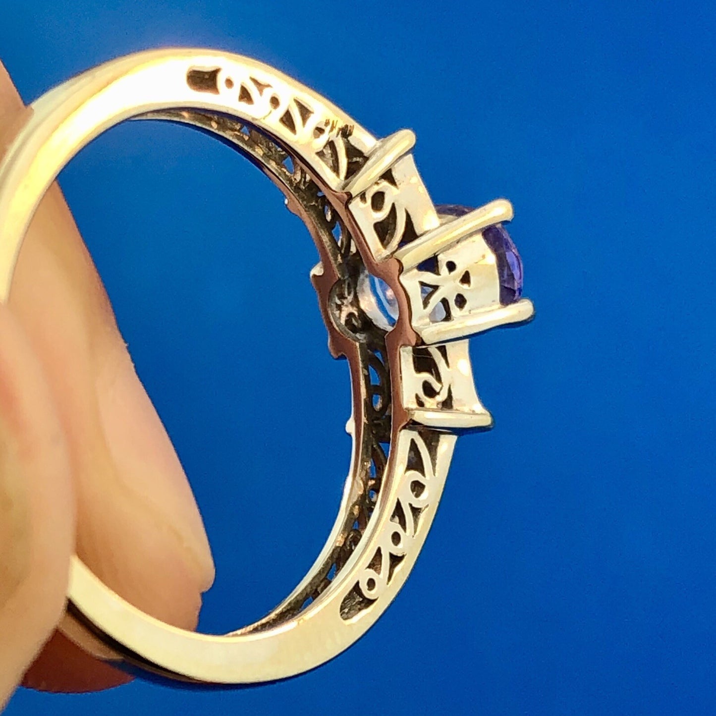 Retro 14K White Gold Tanzanite Diamond Engagement Anniversary Cocktail Ring