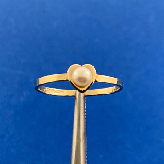 Vintage PSCO 10K Yellow Gold Pearl Child's Heart June Birthstone Ring