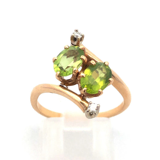 Modernistic 14K Yellow Gold Peridot Diamond Accent August Birthstone Ring