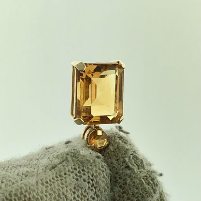 Estate 10K Yellow Gold Rectangle Citrine Mexican Opal Accented Charm Pendant