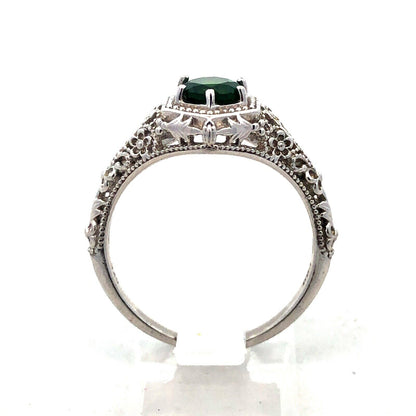 Designer BBJ 925 Sterling Silver Round Green Tourmaline Filigree Solitaire Ring