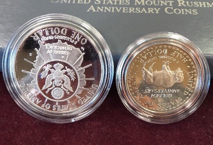 1991 S Mount Rushmore Anniversary 2 Coin 90% Silver Clad Proof Set OGP/COA