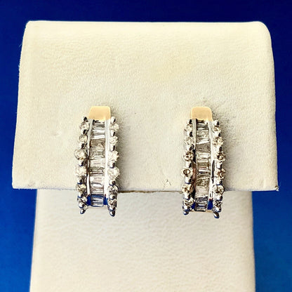 14k Yellow & White Gold Baguette Diamond Earrings with Diamond Accents
