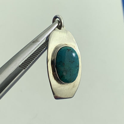 Turquoise Cabochon 950 Fine Silver Alpaca Design Dangle Drop Stud Earrings