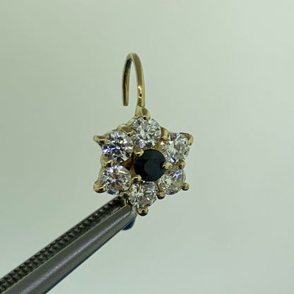 Designer Italy 14K Yellow Gold Sapphire Cubic Zirconia Floral Cluster Earrings