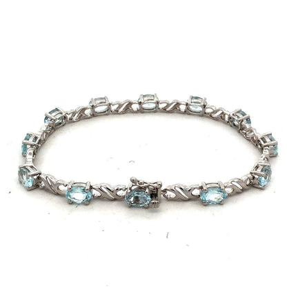 Designer QCD 925 Sterling Silver Oval Light Aqua Tourmaline Tennis Bracelet