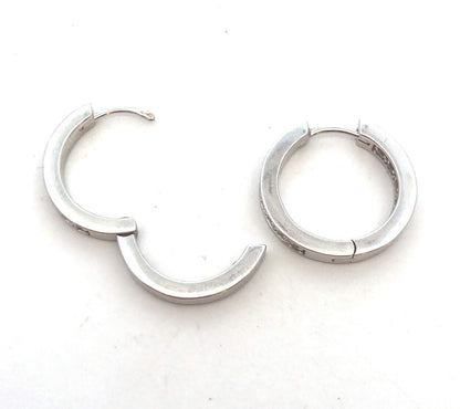 Designer 14K White Gold Round Diamond Hinged Hoop Earrings