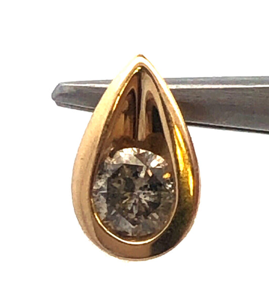 Designer 14K Yellow Gold Round Diamond Solitaire Teardrop Modernist Pendant