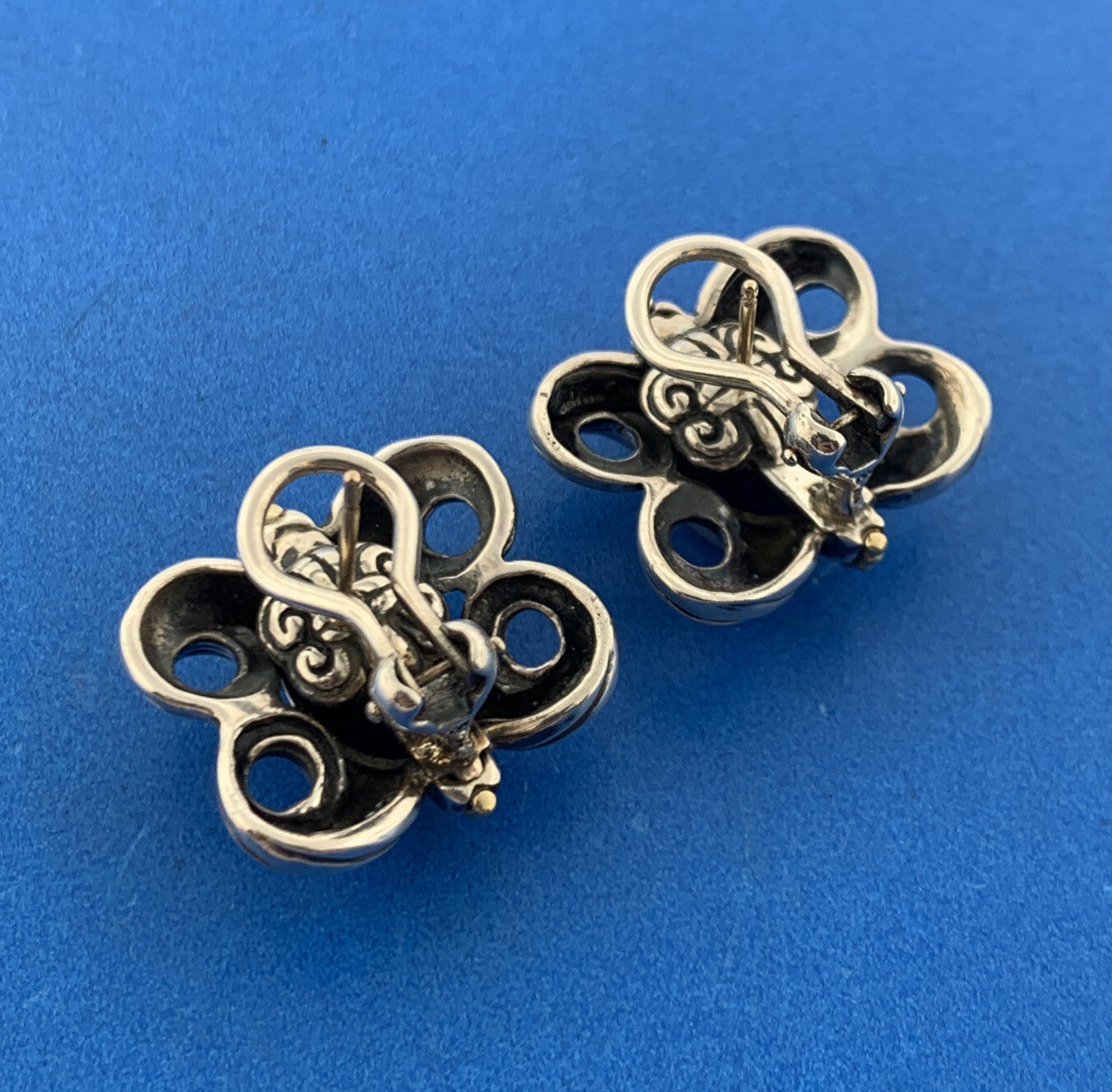 Lagos Caviar 925 Sterling Silver 18K Gold Amethyst Butterfly Omega Back Earrings