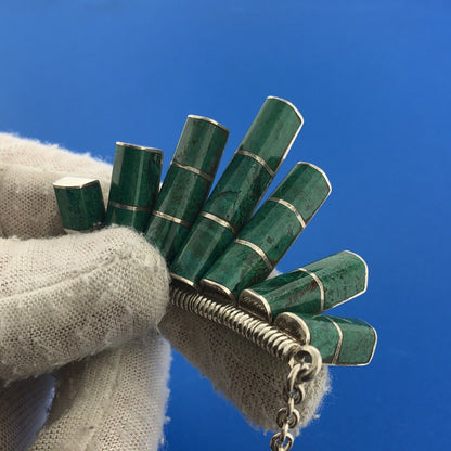 Estate Modernist 925 Sterling Silver 925 Malachite Abstract Statement Necklace