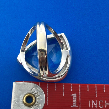 Modernist 14K White Gold Trilliant Blue Topaz Diamond Accented Statement Ring