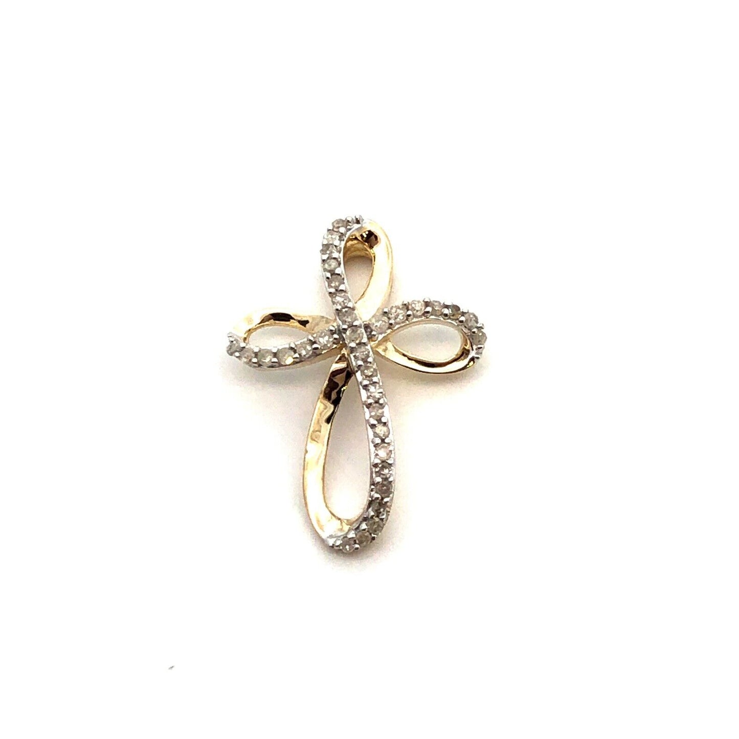 Designer 10K Yellow Gold Diamond Modernist Infinity Cross Communion Pendant