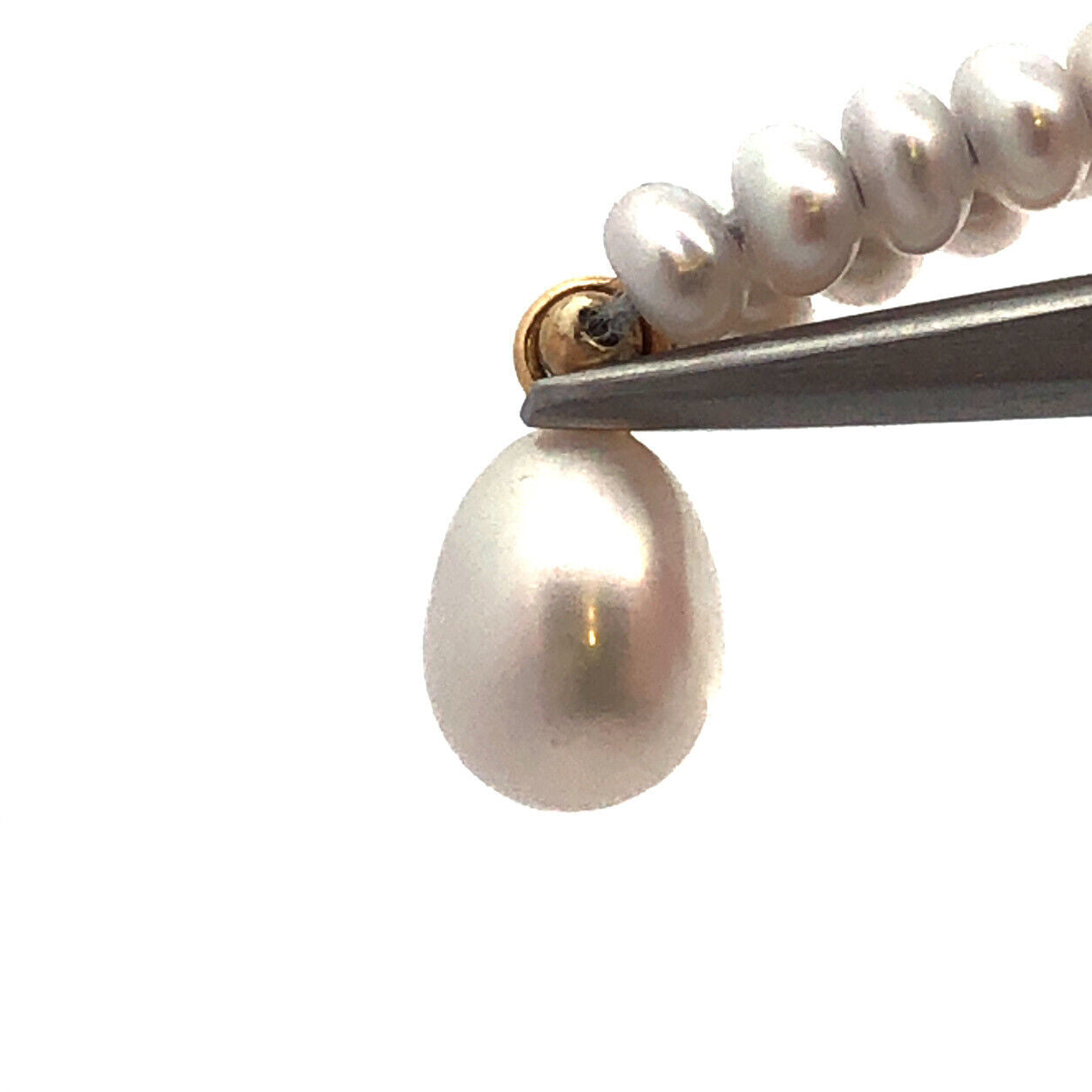 14K Yellow Gold Grey Button Pearl Beaded Drop Pearl Pendant Necklace