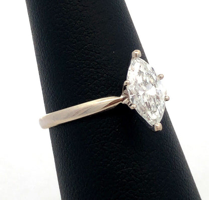 Designer 14K White Gold Marquise Lab Created Diamond Solitaire Engagement Ring