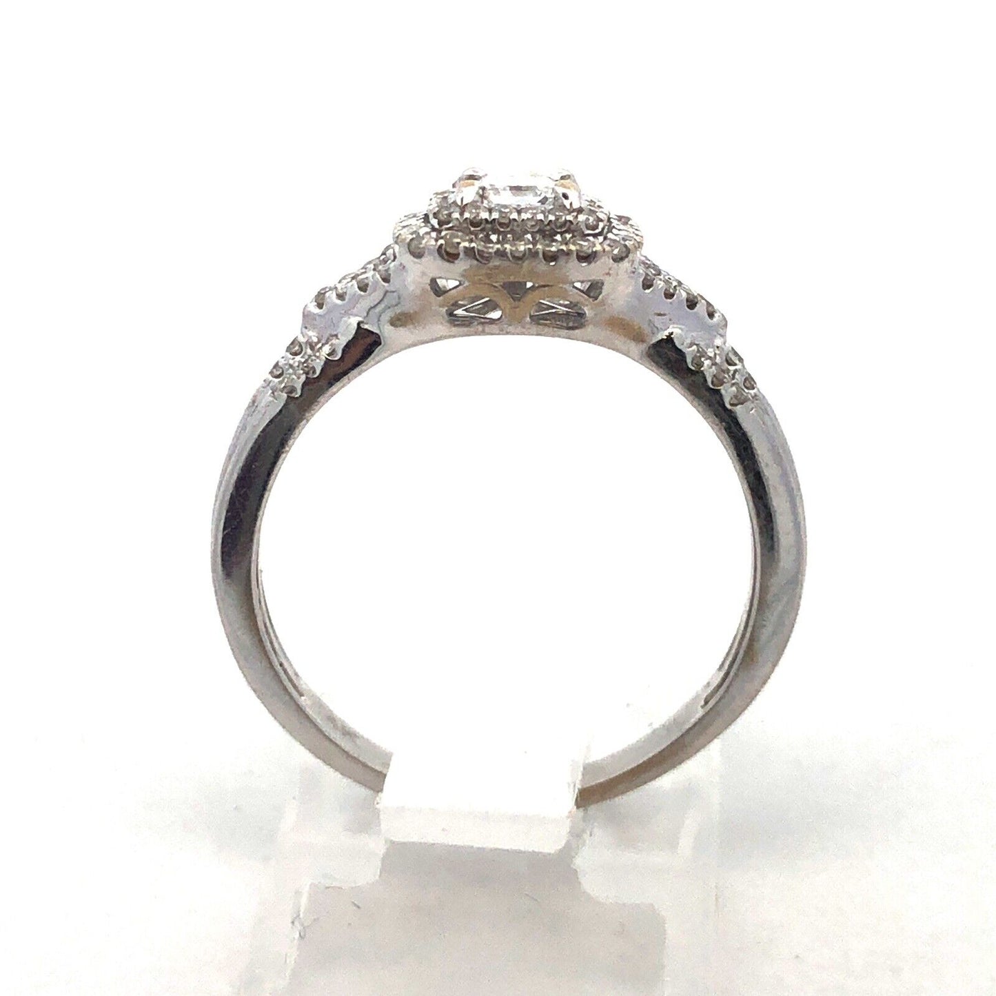 14K White Gold Princess Diamond Center Solitaire Double Halo 2 Ring Bridal Set