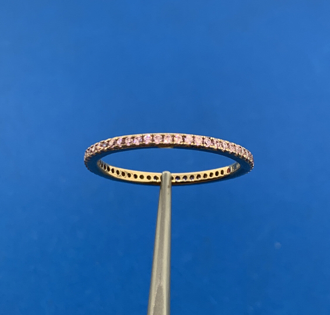 Designer 925 Sterling Silver Vermeil Pink Cubic Zirconia Bridal Anniversary Band