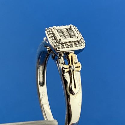 Designer Tri Color Sterling Silver 925 Pave Diamond Halo Engagement Ring