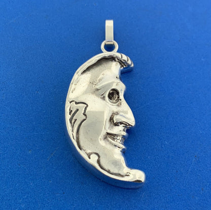 Designer 925 Sterling Silver Man In The Moon Crescent Statement Pendant