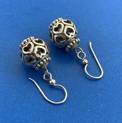 Designer 925 Sterling Silver Cubic Zirconia Open Heart Drop Dangle Ball Earrings