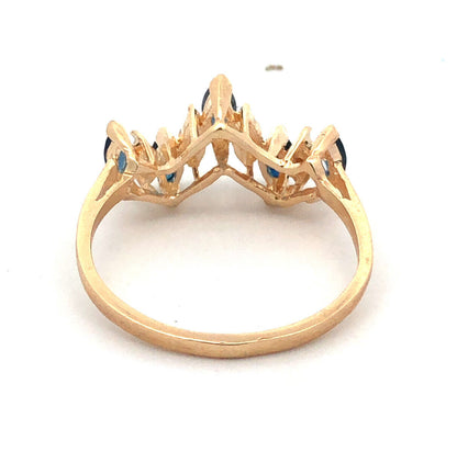 Estate 14K Yellow Gold Marquise London Blue Topaz Diamond Stacking Band Ring