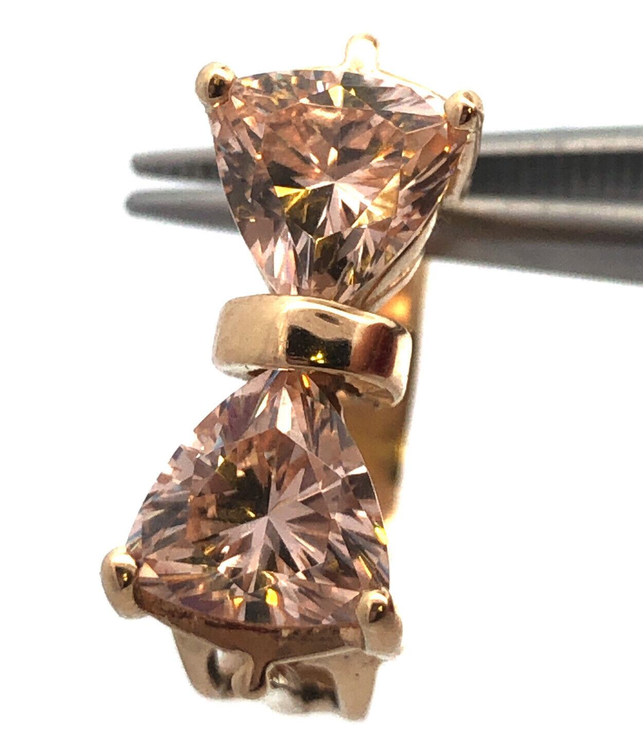 Designer RK 14K Yellow Gold Trillion Cut Cubic Zirconia Bow Shape Cocktail Ring