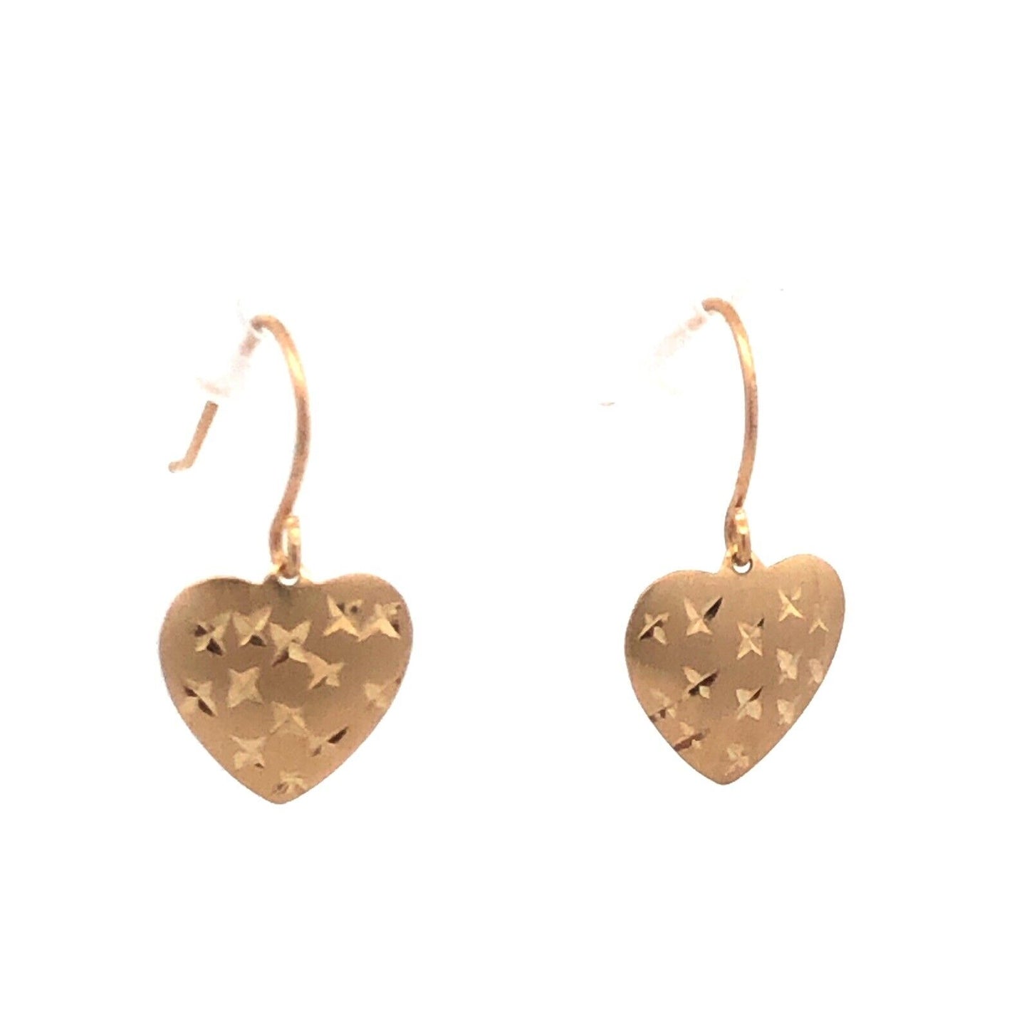 Designer JCM 14K Yellow Gold Textured Heart Love Hook Dangle Earrings