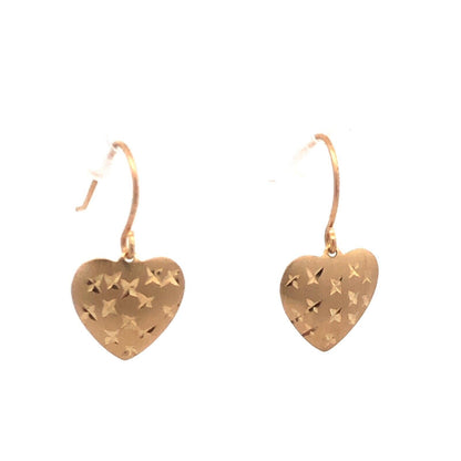 Designer JCM 14K Yellow Gold Textured Heart Love Hook Dangle Earrings