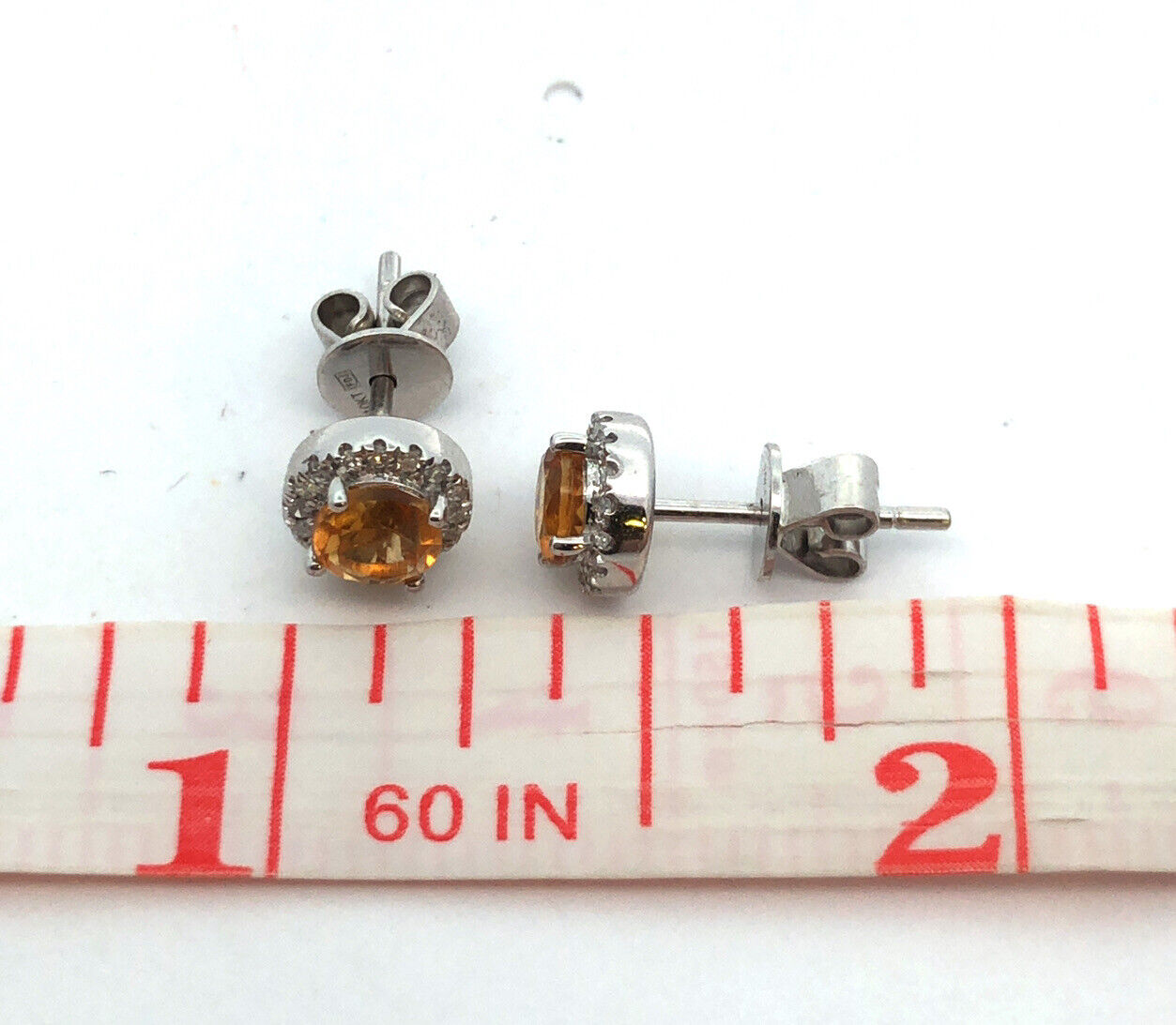 Designer 10K White Gold Round Citrine Diamond Halo Stud Earrings