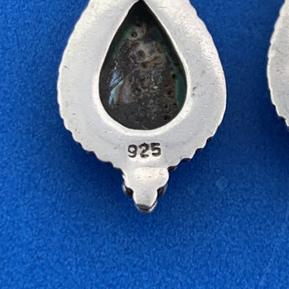 Beautiful 925 Sterling Silver Abalone Pear Shaped Balinese Style Dangle Earrings