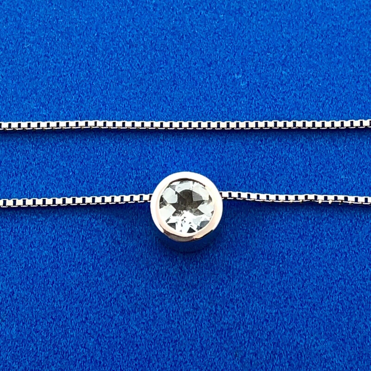 Designer STS 925 Sterling Silver 19" Box Chain Round Cubic Zirconia CZ Necklace
