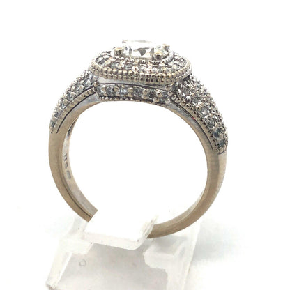 14k White Gold Diamond Engagement Ring with Diamond Halo