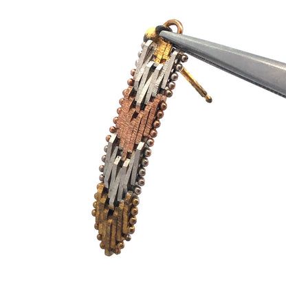 Vintage 925 Sterling Silver Rose Yellow Gold Vermeil Chevron Dangle Earrings