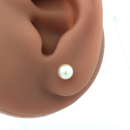 14K Yellow Gold Round Pearl Solitaire Ball Everyday Stud Earrings