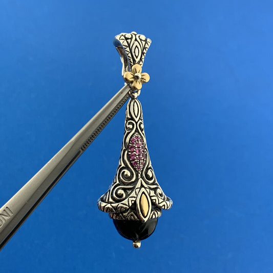 Barbara Bixby 925 Sterling Silver 18K Gold Black Onyx Ruby Enhancer Pendant