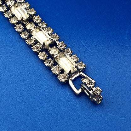 Vintage Albert Weiss Silver Tone Crystal Rhinestone Glamour Link Bracelet