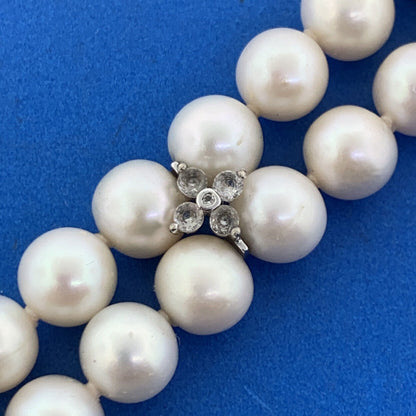 Sterling Silver 925 Pearl White Topaz Accented Double Strand Bracelet