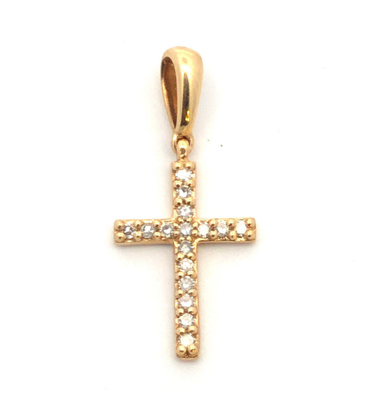 Designer CS 10K Yellow Gold Round Diamond Cluster Cross Petite Pendant