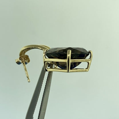 Designer 14K Yellow Gold Oval Smoky Quartz Modernist Twist Dangle Earrings