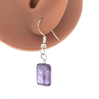 925 Sterling Silver Rectangle Faceted Amethyst Dangle Hook Earrings