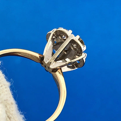 Estate 14K Yellow White Gold Diamond Floral Cluster Anniversary Cocktail Ring