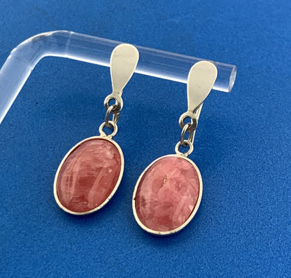 Designer Vintage 900 Silver Pink Jasper Oval Pendant Dangle Earring Set