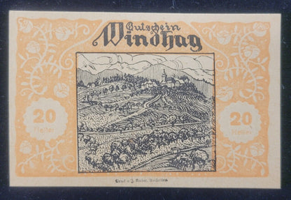 1920 10, 20 & 50 Heller, Windhag Municipality, Austria Obsolete Bank Note Set