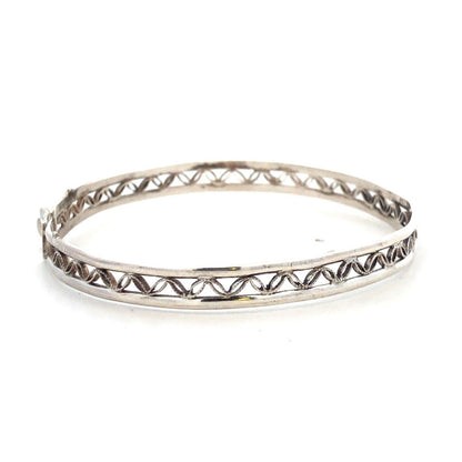 Vintage 925 Sterling Silver Open Work Leaf Scroll Bangle Bracelet